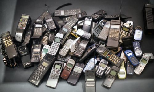 Stack of old mobile phones